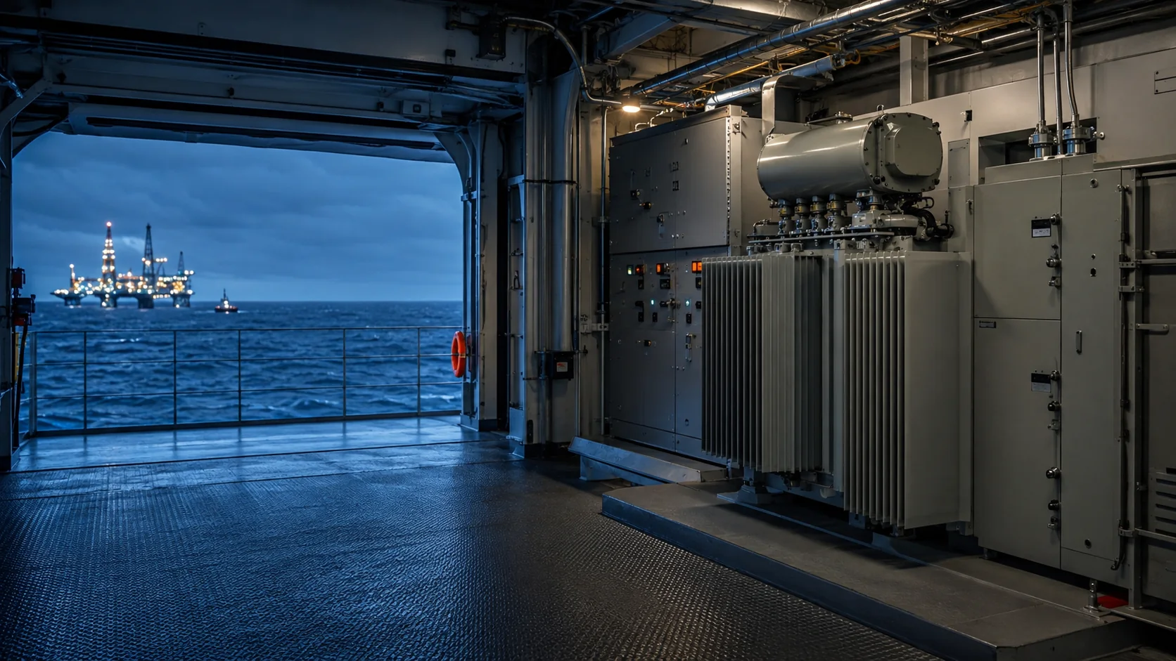 Marine transformer installed in a shipboard electrical compartment